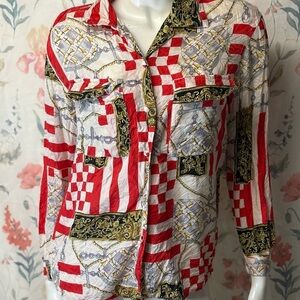 Vintage Silx Women's Red and Black Patterned Blouse